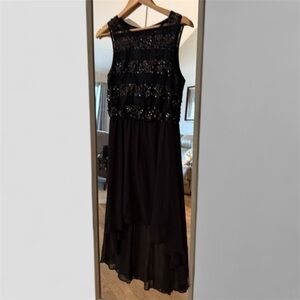 Bisou Bisou Black Sleeveless Sequined High Low Cocktail Women's Dress Size 8